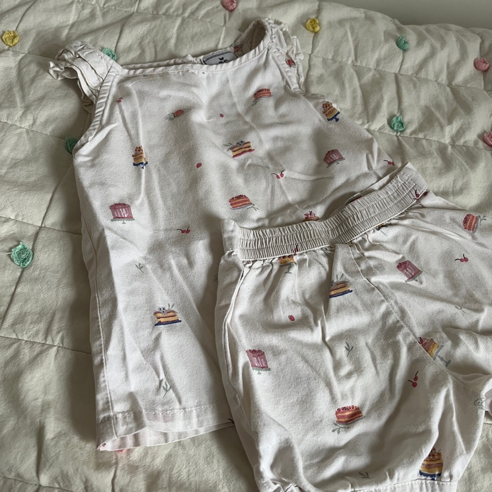 Kids White Printed Pajama Set - Cute Dessert Motif